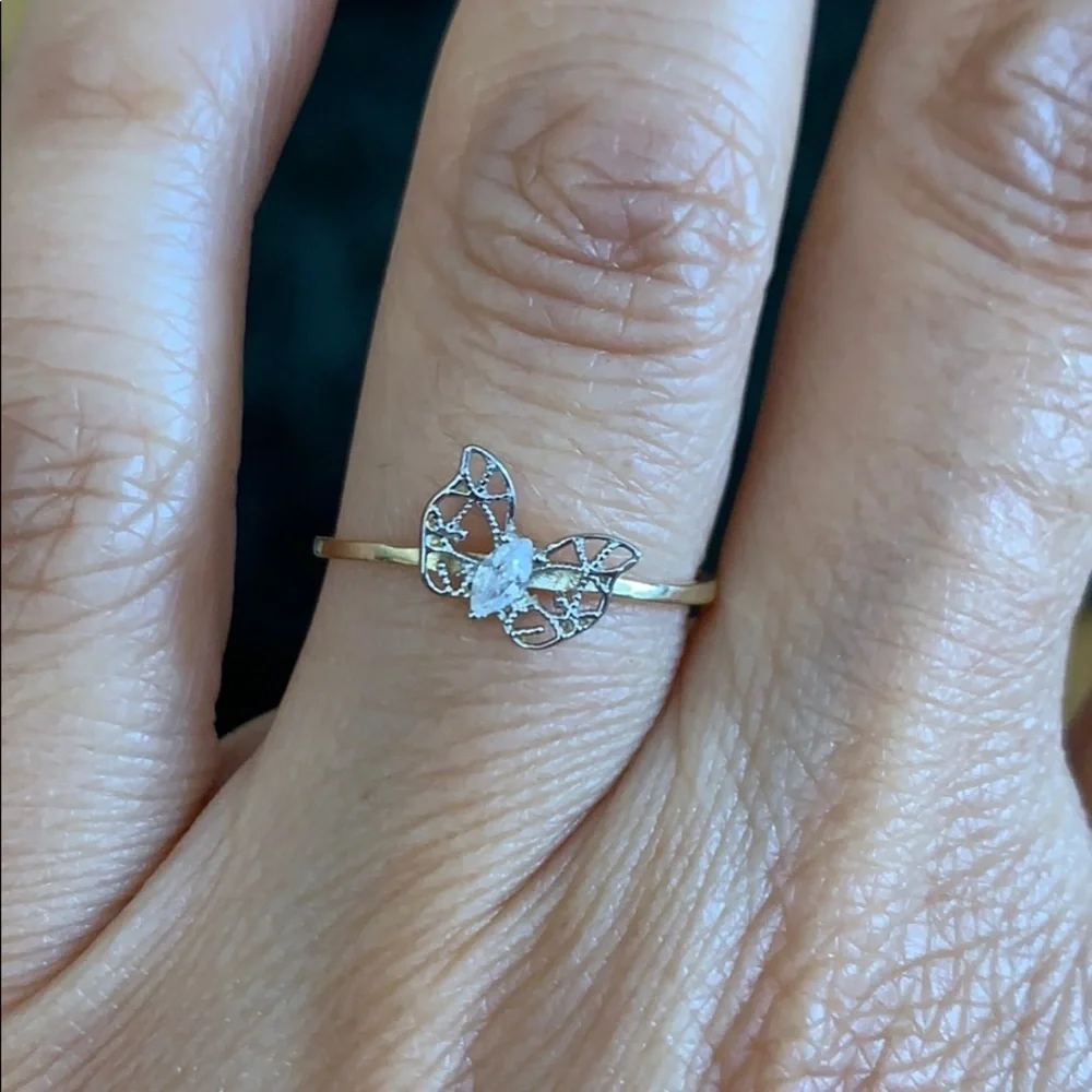 10K Yellow & White Gold Butterfly CZ Ring
